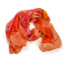 Hedvábný šál malba/batika 50x175cm hnědý