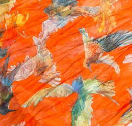 Šála tunel šifon ptáčci oranžová