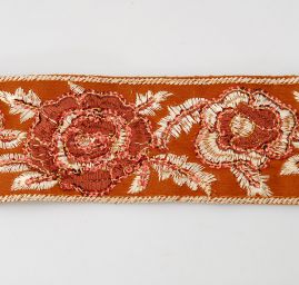 Prta textilní výšivka/flitry květinový motiv hnědá