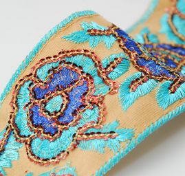 Porta textilní výšivka/flitry květinový vzor tyrkysová