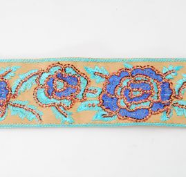 Porta textilní výšivka/flitry květinový vzor tyrkysová