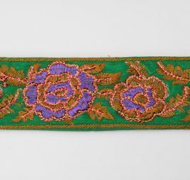 Porta textilní výšivka/flitry květinový vzor zelená