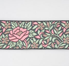 Porta vyšívaný taft vzor květy pistáciová