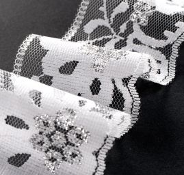 Krajka lem květinový vzor stříbrná/bílá