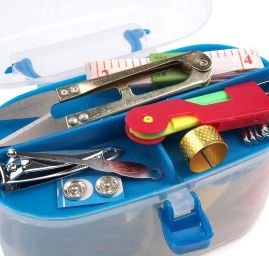 Šitíčko sada na šití v boxu velká růžová modrá