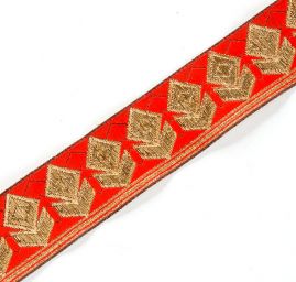 Stuha žakárová geometrický vzor červená