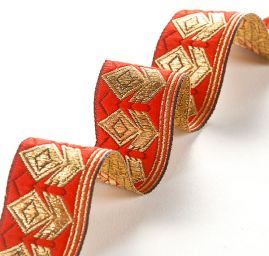 Stuha žakárová geometrický vzor červená