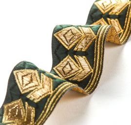 Stuha žakárová geometrický vzor tm.zelená