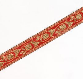 Stuha žakárová květinový vzor červená