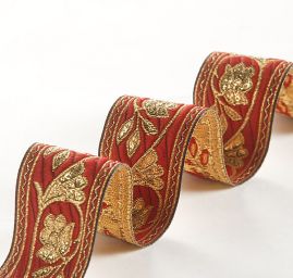 Stuha žakárová květinový vzor červená