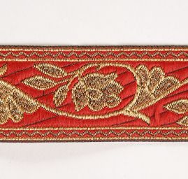 Stuha žakárová květinový vzor červená