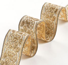 Stuha žakárová květinový vzor smetanová