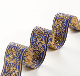 Stuha žakárová jemný květinový vzor modrá