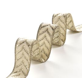 Stuha žakárová oboustranná smetanovozlatá