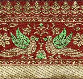 Žakárová porta vínová vzor ptáčci