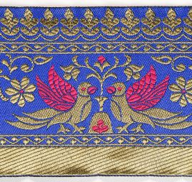 Žakárová porta modrá vzor ptáčci