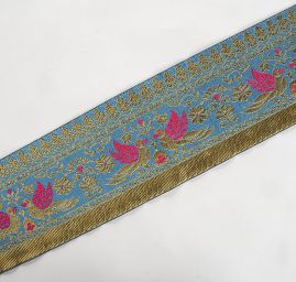 Žakárová porta tyrkysová vzor ptáčci