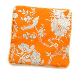 Elegantní brokátová taštička ptáci/květy oranžová