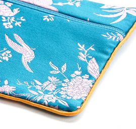 Elegantní brokátová taštička květy tyrkysová