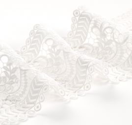 Krajka hrubá lem oboustranná vzor růže v bílé