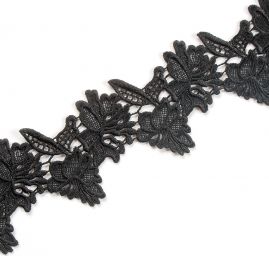 Krajka hrubá lem oboustranná vzor květů v černé