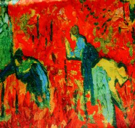 Šála satén malba sběrači/květy