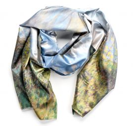 Šála satén malba Dáma s deštníkem/květy