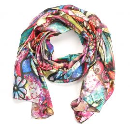 Saténová šála malované květy