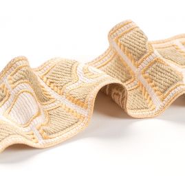 Vyšívaná stuha geometrický vzor hnědo-žlutá