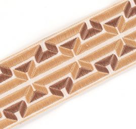 Vyšívaná stuha geometrický vzor hnědo-béžová