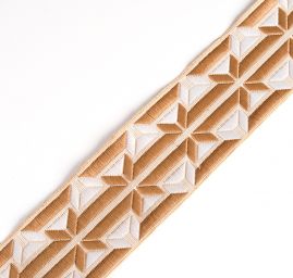 Vyšívaná stuha geometrický vzor artdeco béžová