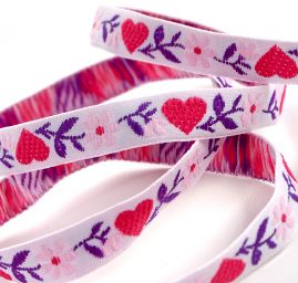 Stuha krojová vyšívaná bílá/růžová 9mm