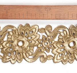 Krajková kovová stuha zlatá velké květy