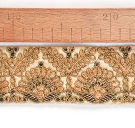 Vyšívaná stuha šantung ornament zlatá výšivka