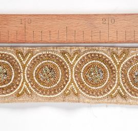 Stuha vyšívaná perličkami a kamínky zlatá/měděná