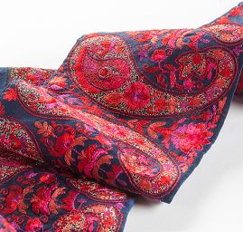 Vyšívaná stuha šantung paisley vzor tmavě modrá