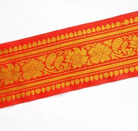 Vyšívaná stuha orientální vzor zlatá/červená