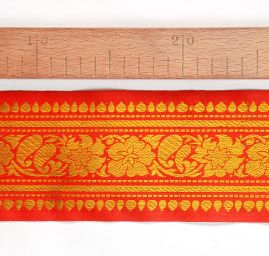Vyšívaná stuha orientální vzor zlatá/červená