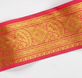 Vyšívaná stuha orientální motiv zlatá/fuchsiová