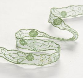 Krajka vsadka vyšívaná na tylu zelená