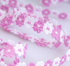 Galonový prýmek bílá/růžová šíře 11 mm