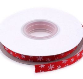 Stuha vánoční atlasová vločky červená