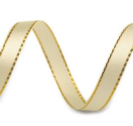 Stuha atlasová vánoční s lurexem krémová/zlatá