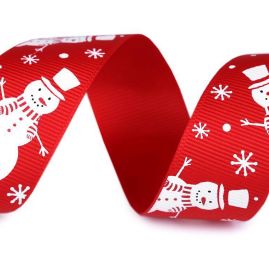 Stuha vánoční vzor rypsová sněhulák červenobílá