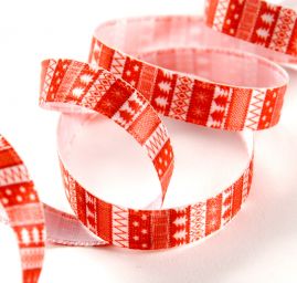 Stuha atlasová vánoční motiv červenobílá