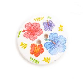 Knoflík dřevěný tisk barevných květů