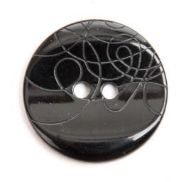 Knoflík plastový černý dvoudírkový zdobný velký