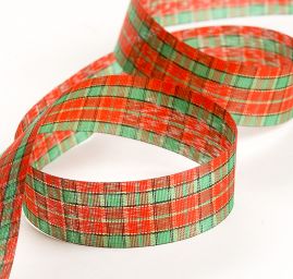 Stuha vánoční kostka zelená červená zlatá