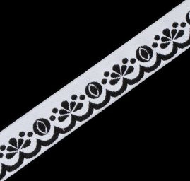 Stuha krojová vyšívaná bílá 2 cm černá výšivka