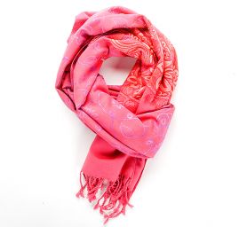 Šála pléd růžová s květinovou modrou výšivkou